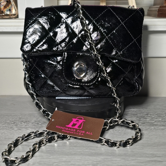 The Unbranded Brand Handbags - Handbags For All Shiny Black Quilted Crossbody Bag
